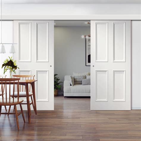 Double Sliding Door & Wall Track - Rochester White Primed Door - Raise