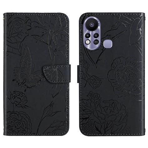For Infinix Hot S HT Skin Feel Butterfly Embossed Flip Leather Phone Case Black Alexnld