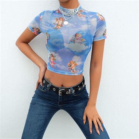 Print Top Crop Top Fashion Aesthetic Shirts Fashion