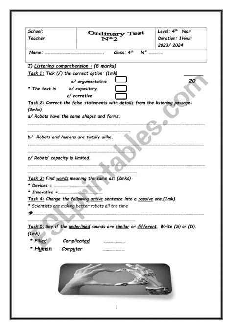 Mid Term 2 Test Esl Worksheet By Nouralimene