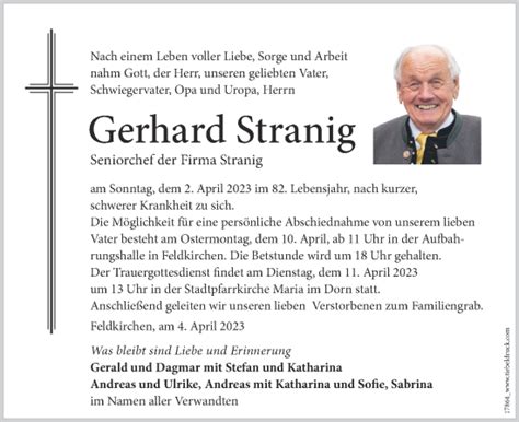 Traueranzeigen Von Gerhard Stranig Trauer Kleinezeitung At