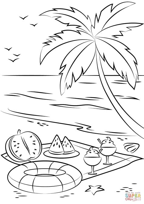 Summer Beach Picnic coloring page | Free Printable Coloring Pages