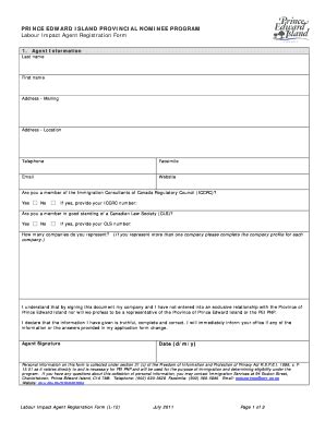 Fillable Online Gov Pe Labour Impact Agent Registration Form Fax Email