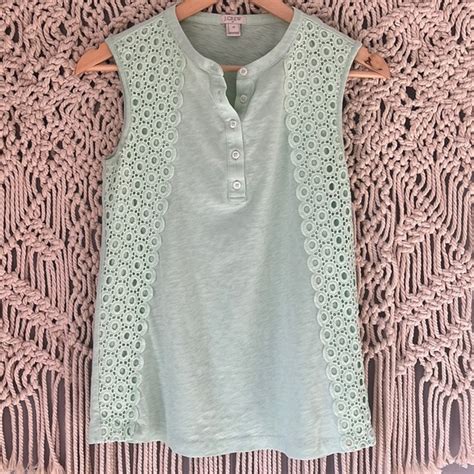 J Crew Tops J Crew Mint Green Lace Detailed Henley Tank Top Shirt Poshmark