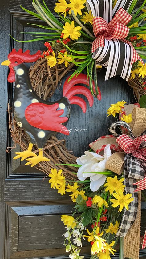 Rooster Wreath Farmhouse Wreath Rooster Front Door Wreath Farmhouse Farmhouse Decor Sassy