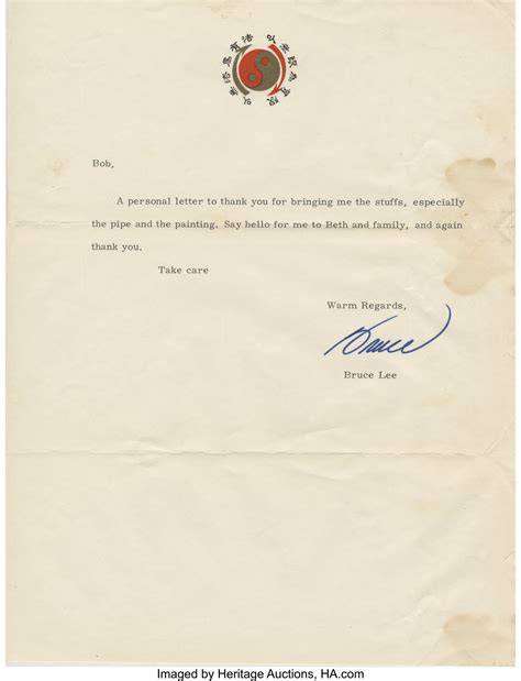 Bruce Lee Typed Letter Signed Bruce Written To Bob Baker Thanking