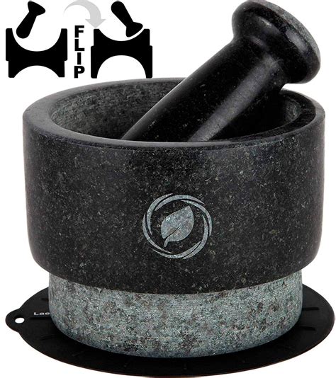 Granite Mortar and Pestle Set - 5.5 Inch, 17.5 Oz - Unique Double Sided ...