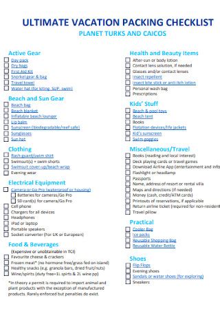 50+ Sample Vacation Checklists in PDF | MS Word