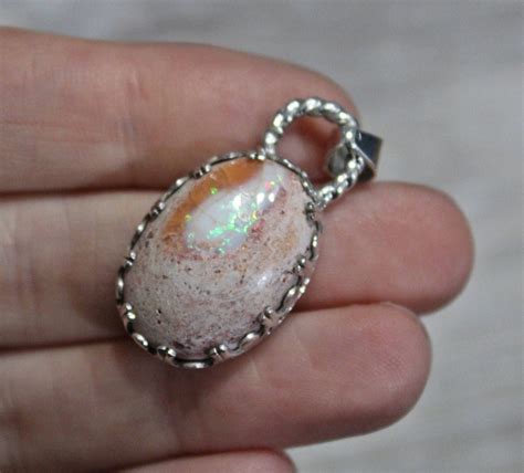 Opal Pendant Mexican Fire Opal Rough Opal Sterling Silver Opal Stone