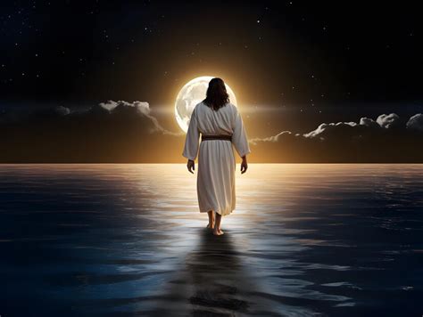 Premium Ai Image Back View Of Jesus Christ Walking On Water At Full