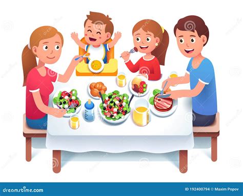 Father, Mother, Kids Having Family Dinner or Lunch Stock Vector ...