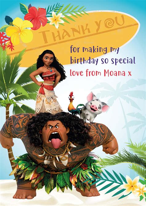 Disney Moana Thank You Cards Disney Moana Birthday Thank You Etsy