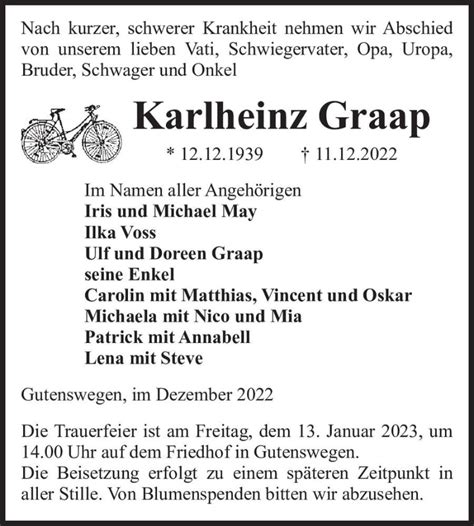 Traueranzeigen Von Karlheinz Graap Abschied Nehmen De