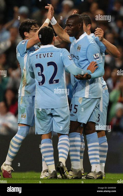 Manchester City S Mario Balotelli Front Right Celebrates Scoring