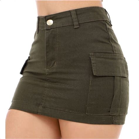 Saia Cargo Jeans Sarja Feminina Cintura Alta Modela Bumbum Linha