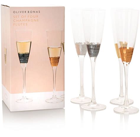 Mixed Metallic Set Of Four Champagne Glasses Oliver Bonas