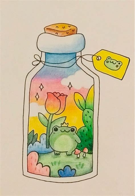 Frog In A Bottle Cute Drawing Dibujitos Sencillos Dibujos Lindos