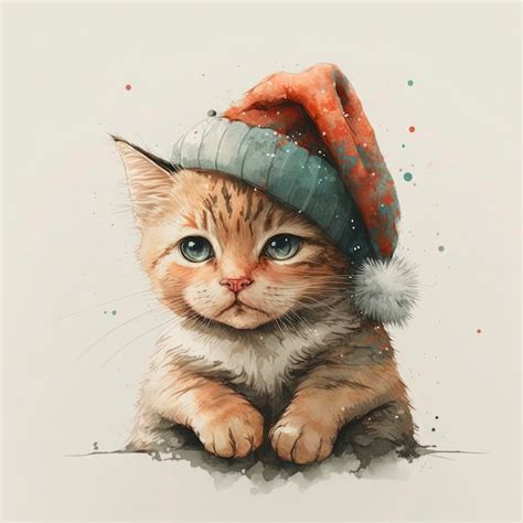 Lindo Gato Con Sombrero De Navidad Foto Premium