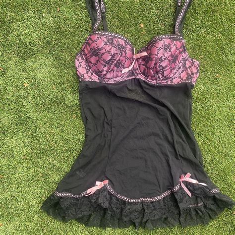 PINK BLACK LINGERIE LACE DRESS PINK BOWS Depop
