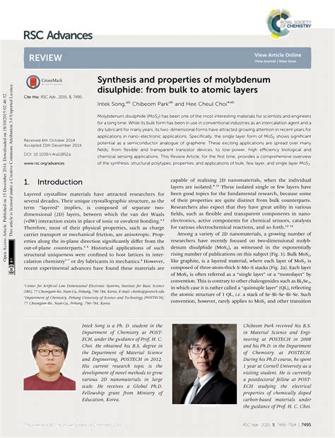 (PDF) Synthesis and properties of molybdenum disulphide: From bulk to atomic layers