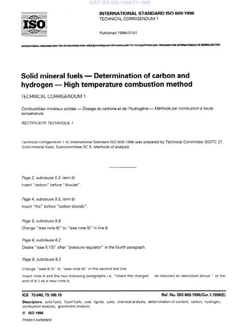 ISO 609:1996/Cor 1:1996 - Solid mineral fuels — Determination of carbon ...