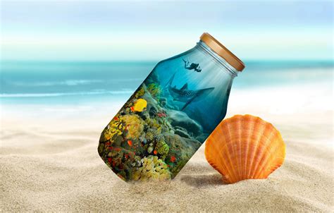 photo manipulation:ocean life inside bottle on Behance