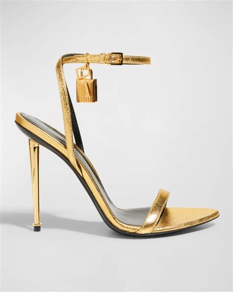 TOM FORD 105mm Lock Metallic Stiletto Sandals Neiman Marcus