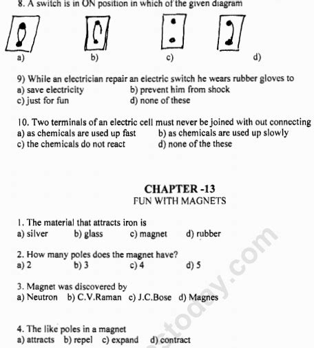 Cbse Class 6 Science Fun With Magnets Mcqs Multiple Choice Questions For Science