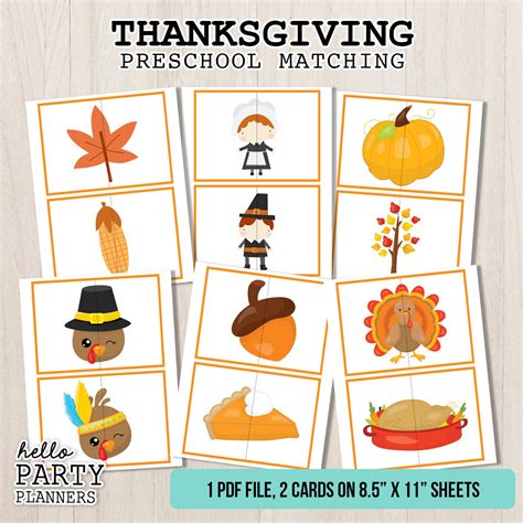 Thanksgiving Matching Game Preschool Activities Printable Turkey