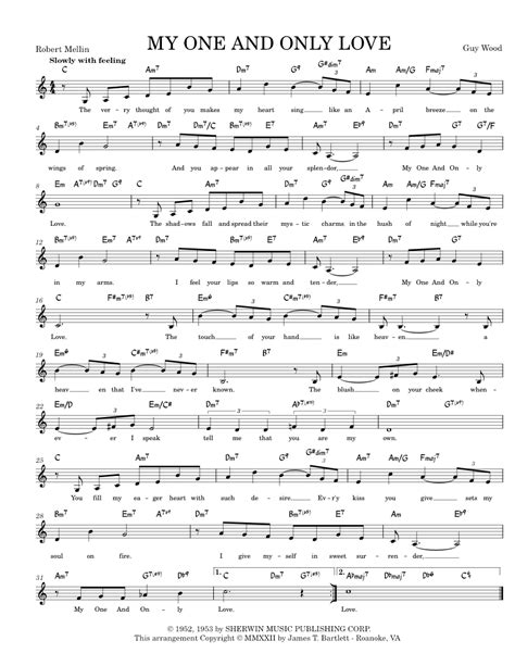 My One And Only Love Lead Sheet Sheet Music For Piano Solo Easy