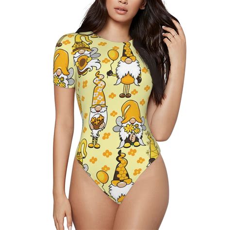 Easygdp Garden Honeybee Gnomes Womens One Piece Swimsuit Slim Fit Crew