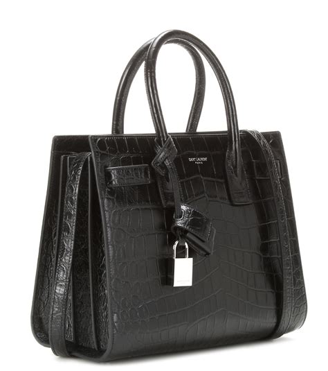 Saint Laurent Sac De Jour Nano Crocodile Embossed Leather Tote In Black