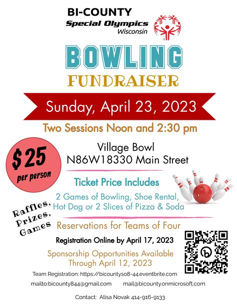 Apr 23 Bowling Fundraiser For Bi County Special Olympics 230pm