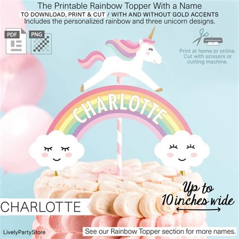Printable Personalized Cake Topper With Unicorns And The Name Charlotte