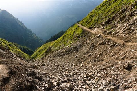 Idyllic Summer Landscape With Hiking Trail In The Alps With Beautiful