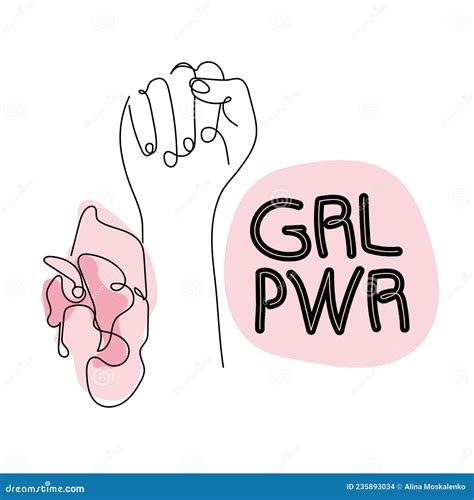 Vector Girl Power Symbol With Female Fist And Feminism Lettering Grl