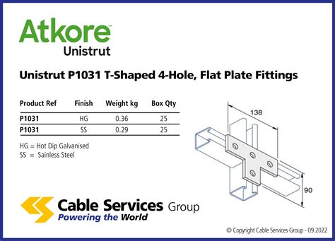 Unistrut P1031 T Shaped 4 Hole Flat Plate Fittings Cable Services