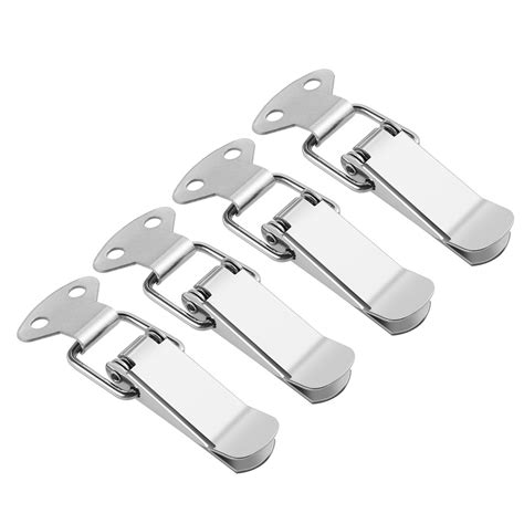 Pixnor 4pcs Stainless Steel Spring Loaded Toggle Case Box Chest Trunk Latch Catches Hasps Clamps