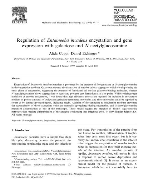 Pdf Regulation Of Entamoeba Invadens Encystation And Gene Expression With Galactose And N