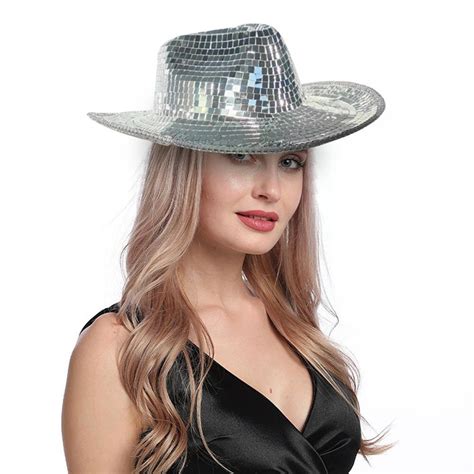 Glitter Mirror Disco Cowboy Hat Stunning Disco Ball Hats For Dj Glitter