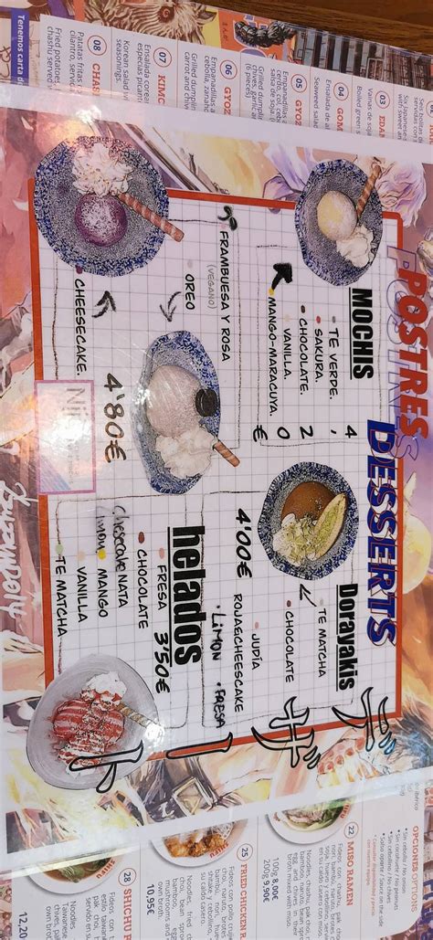 Menu at Ramen Shifu restaurant, Lleida