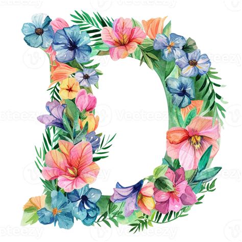 Ai Generated Floral Letter Botanical Letter Watercolor Flower