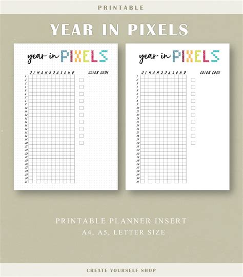 Year In Pixels Printable Mood Tracker Journal Insert Mood Log Dot