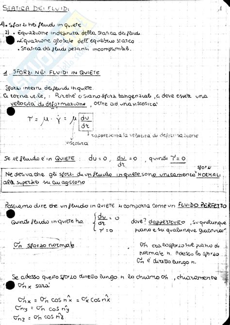 Statica Cinematica E Dinamica Dei Fluidi Appunti Di Idraulica