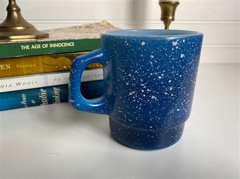 Vintage Anchor Hocking Blue Speckled Splatter Coffee Cup Mug Etsy