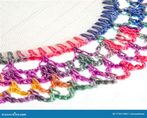 White Fabric with Colorful Crocheted Edging Stock Image - Image of handstitched, craftsmanship ...