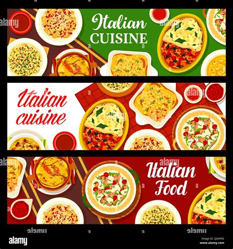 Italian Food Italy Cuisine Restaurant Pasta Dishes And Meals Vector