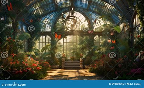 A Greenhouse Conservatory, Filled with Tropical Plants, Orchids. Stock ...