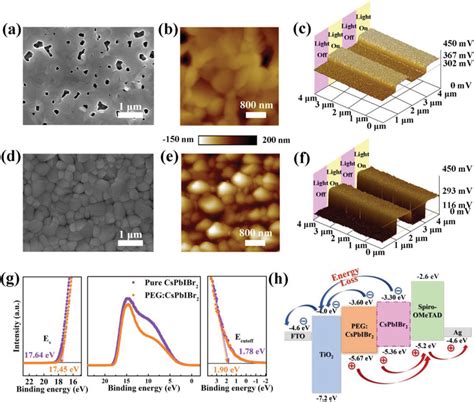 The Sem Afm And Kpfm Images Of Cspbibr2 Perovskite On The Tio2 Layer