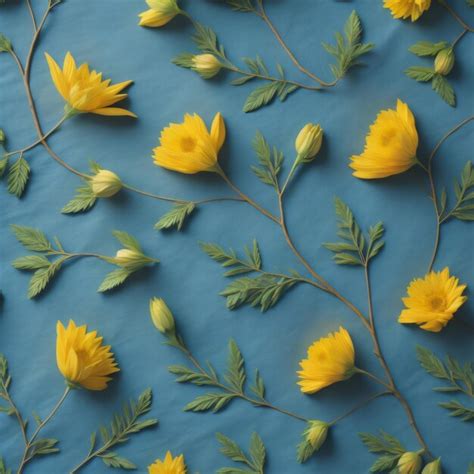 Premium Photo Yellow Flowers On A Blue Background With Yellow Flowers